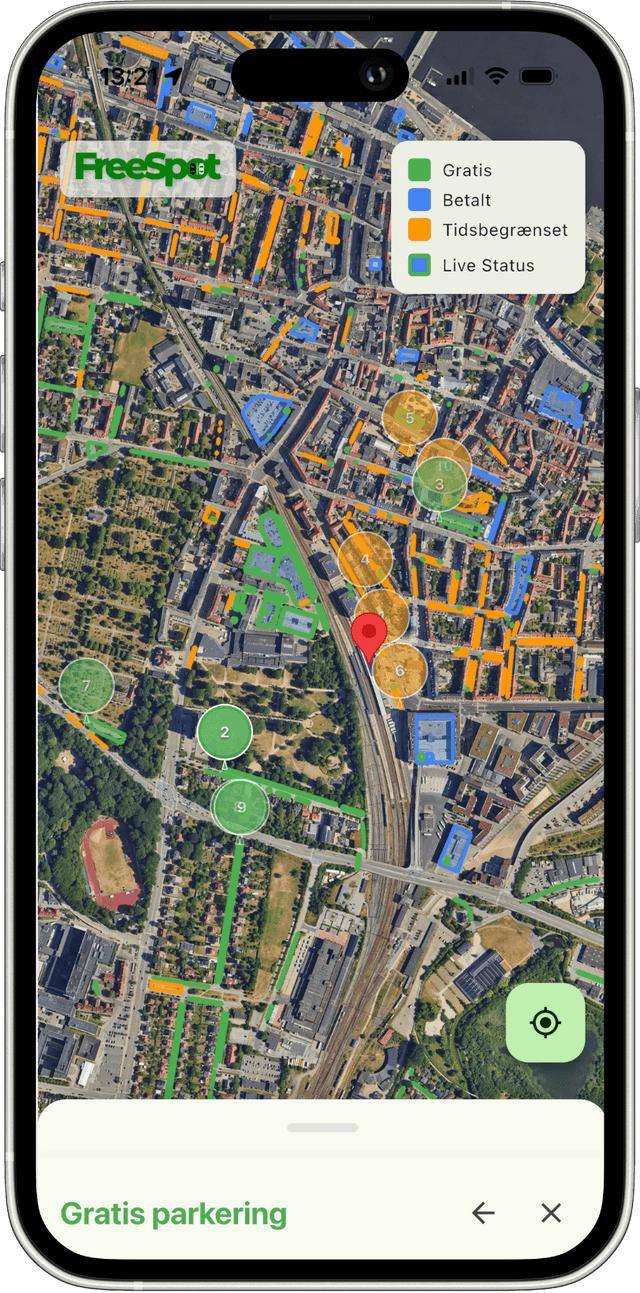 FreeSpot app viser parkering ved Aalborg Station